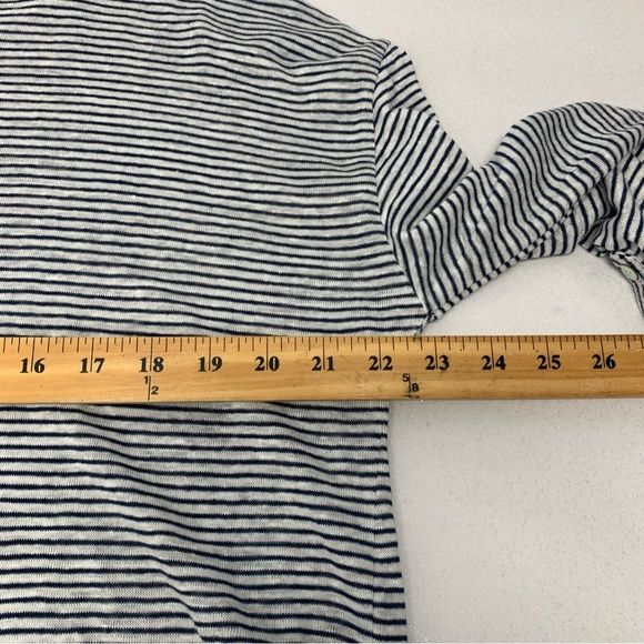 Adrienne Vittadini Linen Top Woman Large  Blue White Stripe Nautical Beachy Work - Picture 6 of 7